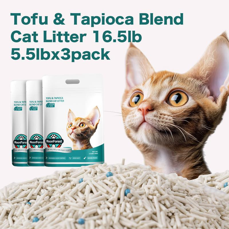 5.5Lb*3,Tapioca Cat Litter, Tofu Cat Litter, Kitty Litter,Odor Control Quick Clumping Low Dust ,Kitten Litter,Smart Litter Boxes Cat Litter,A Ideal Partner for Automatic Litter Boxes,Cassava Cat Litter,Flushable Cat Litter,