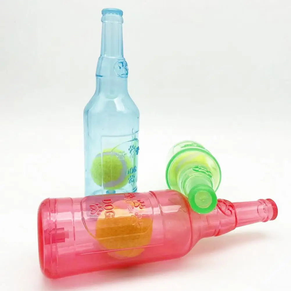 Crunchnplay Bottle Toy for Dogs Water Bottle Chew Toy Plastic Bottle Cruncher with Squeaky Tennis Ball