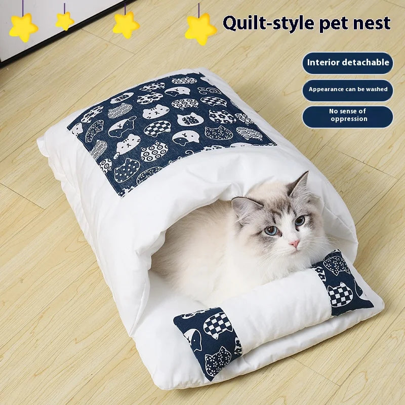 Japanese Style Cat Sleeping Bag, Washable, Semi Enclosed Cat Bed, Warm Cat Bed, Winter Cat House, Cat Bed