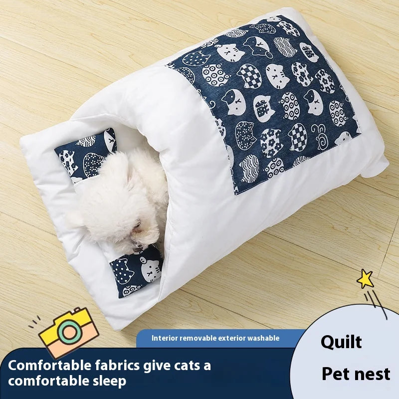 Japanese Style Cat Sleeping Bag, Washable, Semi Enclosed Cat Bed, Warm Cat Bed, Winter Cat House, Cat Bed