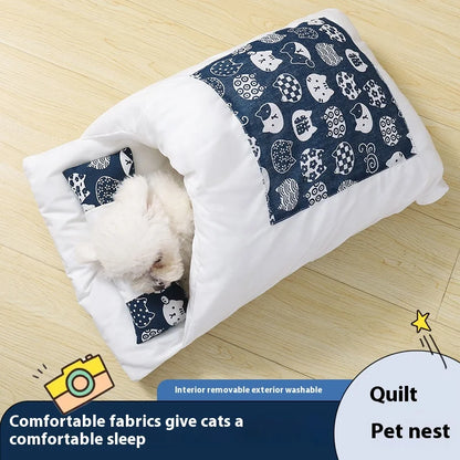 Japanese Style Cat Sleeping Bag, Washable, Semi Enclosed Cat Bed, Warm Cat Bed, Winter Cat House, Cat Bed